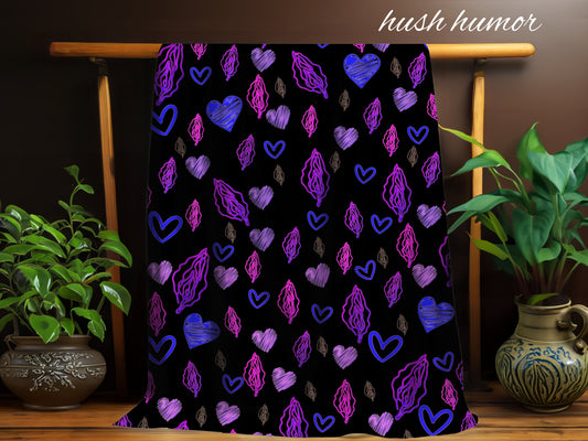 Fun Rainbow Vagina Print Blanket, Sexy Feminist Gift, Lesbian Bachelorette Throw, Body Positive Feminist Blanket for Women