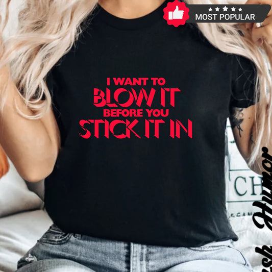 I Wanna Blow it Before You Stick it in, funny blow job oral sex tshirt, shocking apparel for her