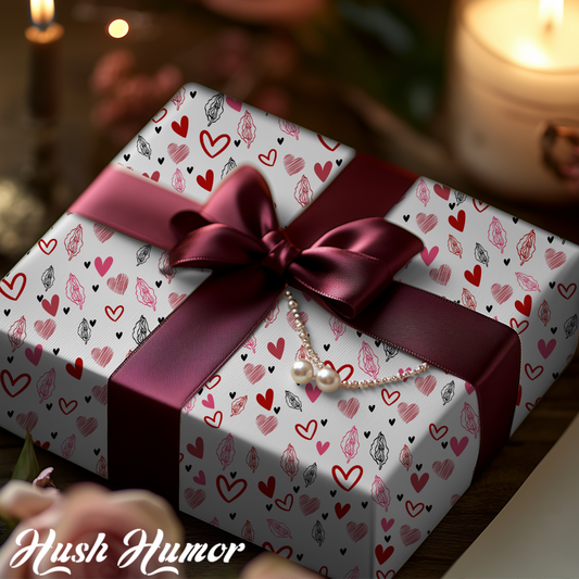 Sexy Vagina Heart Wrapping Paper – Naughty Lesbian Gift Wrap for Bachelorettes, Feminist Gifts & Adult Occasions