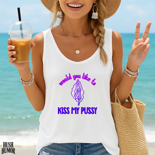 Kiss My Psssy Tank, Adult Party Top, Inappropriate Sexy Summer Top, NSFW Comfort Colors tee