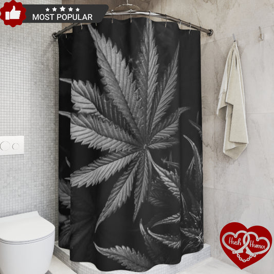 Dark Weed Marijuana Print Shower Curtain, Unique 420 Bathroom Dark Décor, Weed Gift