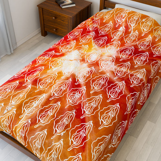 Firey Vagina Plush Blanket, Vagina Print, Sexy Feminist gift, Lesbian Bachelorette Gift
