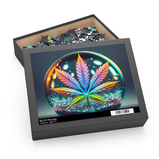 Psychedelic Leaf Tripping in a Glass Orb – Vibrant Adult Jigsaw Puzzle