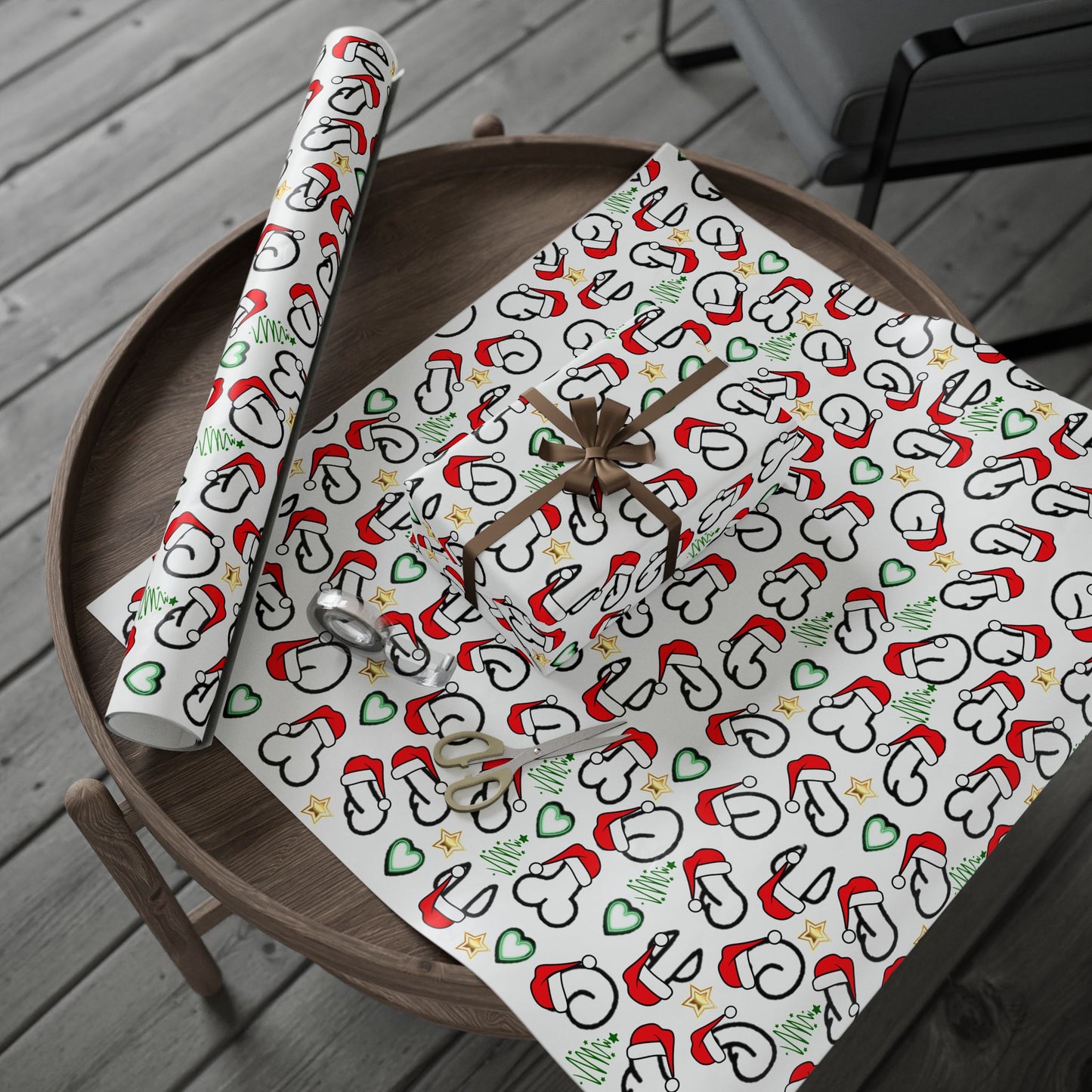 Christmas Penis Wrapping Paper – Naughty Holiday Gift Wrap with Santa Hats, Funny Adult Christmas Party Wrapping Paper