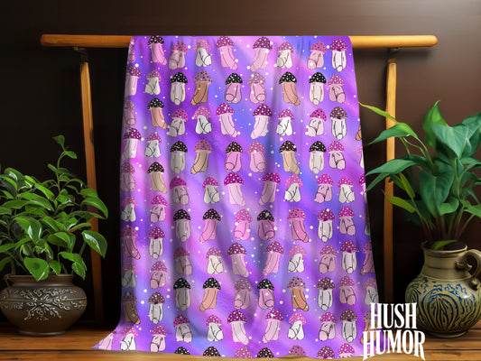 Mushroom Penis Purple Sofa Blanket | Offensive Adult Gag Gift | Rude C*ck Blanket
