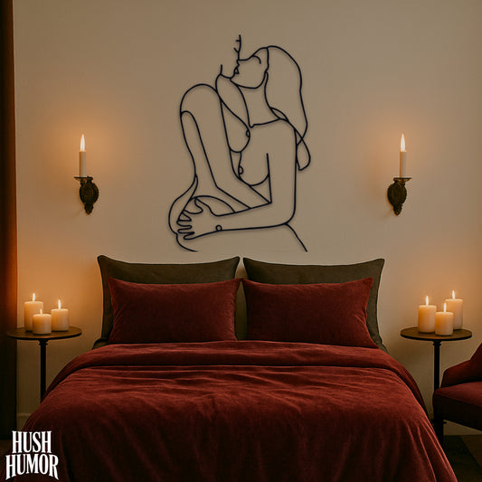 Lesbian Lovers Embrace Metal Wall Art – Romantic Sexy Silhouette Decor, LGBTQ Bedroom Sign, Erotic Female Couple Gift, NSFW Valentine’s Day Art