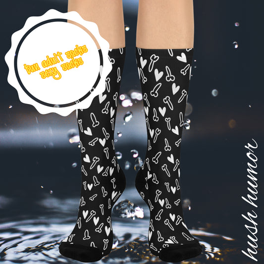 Cheeky Funny Socks – Socks with C*cks with white Hearts Cushioned Crew Socks, Valentine’s Day Gag Gift, Adult Novelty Humor