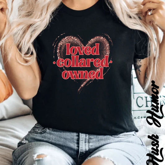 BDSM apparel Loved Collared Owned Submissive T-shirt, Submissive Wife kinky gift