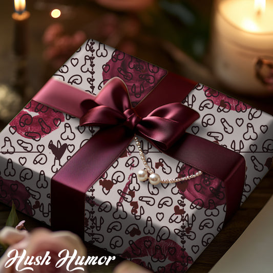 Sexy Penis Heart & Roses Gift Wrap, Stylish Packaging for Birthdays, Holidays
