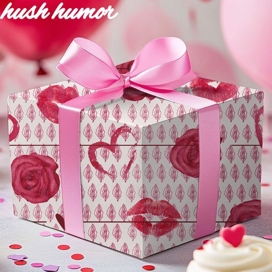 Chic Vagina Heart & Roses Gift Wrap, Naughty Paper, Psssy Love Present