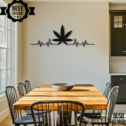 Metal Marijuana Leaf heartbeat indoor outdoor metal weed sign from Mancave to Outdoor Entertaining area Stoner Decor
